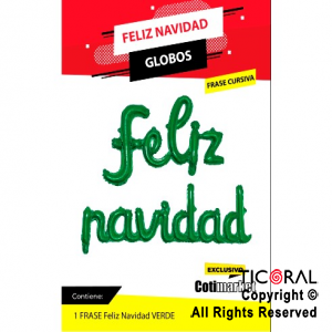 GLOBOS METALIZADOS FRASE FELIZ NAVIDAD VERDE  x 1 UNIDADES